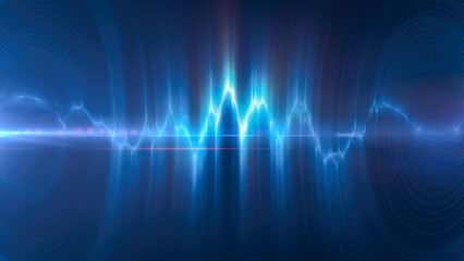 Blue energy glowing magical musical dancing equalizer made from waves and electric charges lightning high-tech digital lines and energy particles. Abstract background