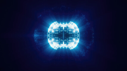 Blue energy magic circle, sphere, ball made of futuristic energy particles, force field made of dots. Abstract background