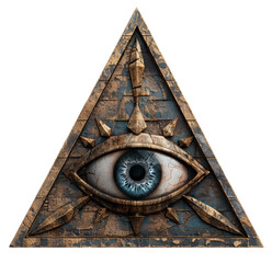 Illuminati eye symbol on a textured pyramid backdrop isolated on transparent background