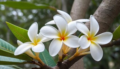 White frangipani flower blooming