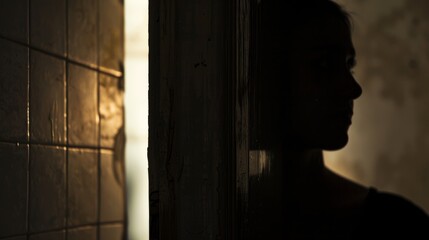 Mysterious Figure Peeking from Half-Opened Door Macro Lens Shot.