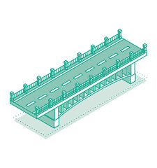 Isometric outline bridge. Vector illustration. Road icon. Urban infrastructure. Highway bridge. - 785926989