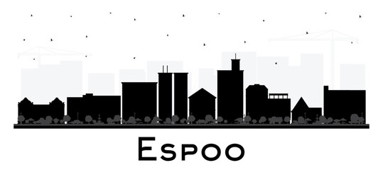 Espoo Finland city skyline silhouette with black buildings isolated on white. Espoo cityscape with landmarks. Business and tourism concept with modern and historic architecture. - 785926995