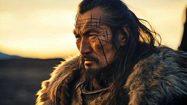 An old Mongol warrior in the Mongolian steppe