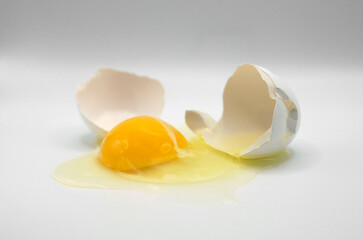 Cracked egg with spilled white and yolk