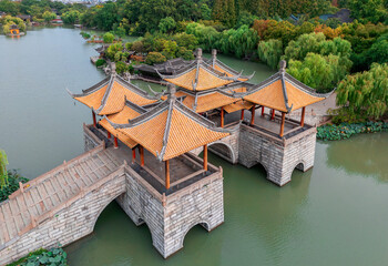 Five Pavilion Bridge in Slender West Lake , Yangzhou City, Jiangsu Province, China