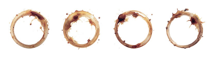 Obraz premium Coffee stain rings isolated on transparent background