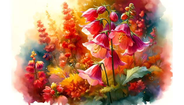 Watercolor Painting of Coral Bells Flowers