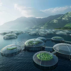 Fotobehang Ocean farming systems, alongside sustainable aquaculture, promise a sustainable way to feed the future generations. © Nawarit