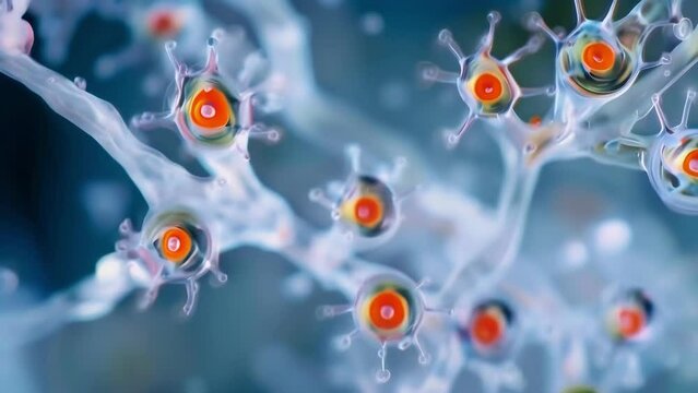 A of Paramecia swimming in a drop of water with their synchronized movements creating a mesmerizing dancelike pattern. . AI generation.