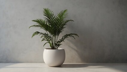 empty pale wall with a plant in a vase