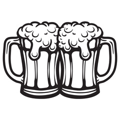 Beer mug cheers in black and white Clipart Vector