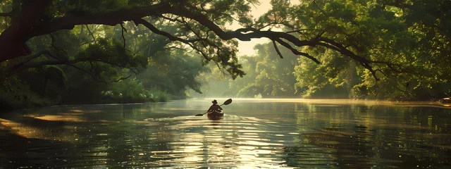 Fototapeten River Reflections: Kayaking at Twilight © Manuel