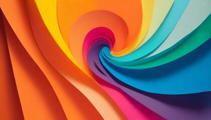 Vibrant Colorful Curves Background, Artistic Display of Color Spectrum and Paper Texture,  abstract color stripe pattern, graphic, yellow, orange, blue palette.