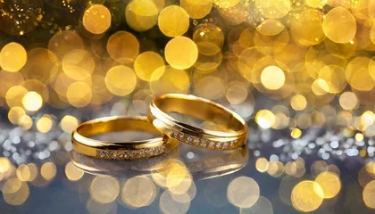 Fotobehang wedding symbols two golden weading rings © Viktorija