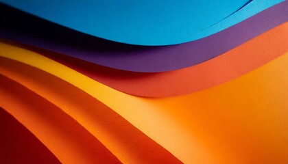 Vibrant Colorful Curves Background, Artistic Display of Color Spectrum and Paper Texture,  abstract color stripe pattern, graphic, yellow, orange, blue palette.