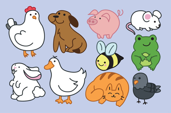 ilustraci&oacute;n de mascotas, vector de animales minimalistas, perro gato, pato