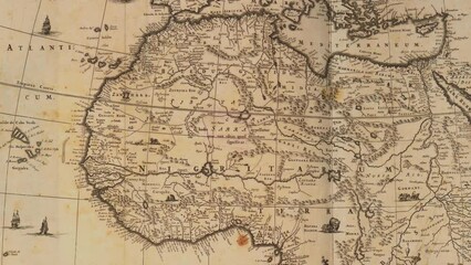 Old Map Detail of Africa Cartographic Representation of Mediterranean