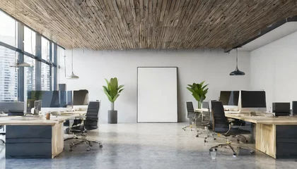 Foto op Canvas Clean Canvas: White Open Space Office Interior with Mockup Wall" © Sadaqat