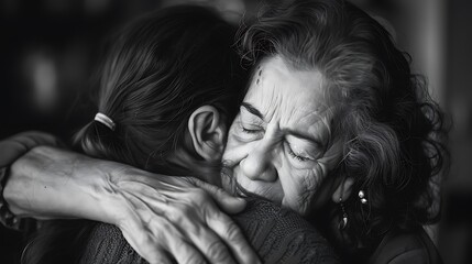 
Grandmother hugs her granddaughter, Granddaughters' Day, Grandmothers' Day, Mother's Day