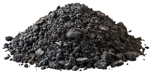 Textured black volcanic gravel spread isolated on transparent background