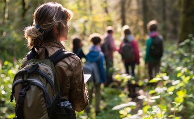 Woman on a Guided Nature Hike Observing the Environment