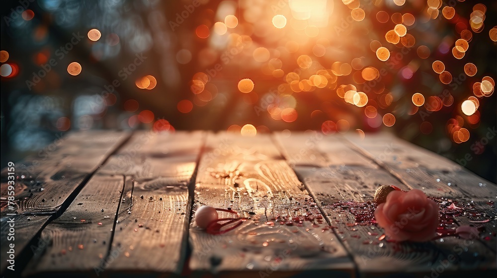 Aufkleber Mockup empty wooden table for product display with valentine background. Generative AI.