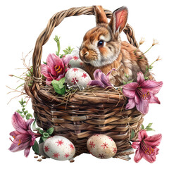 beautiful basket full of amazing easter eggs and some deep fuchsia stargazer lilly blooms, a little...