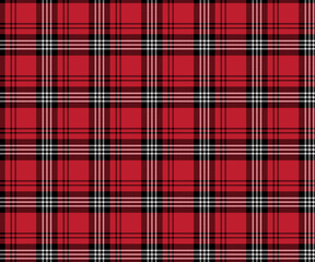 Plaid pattern, red, black, white, seamless for textiles, tailoring, skirts, pants or decorative fabric. Vector illustration.