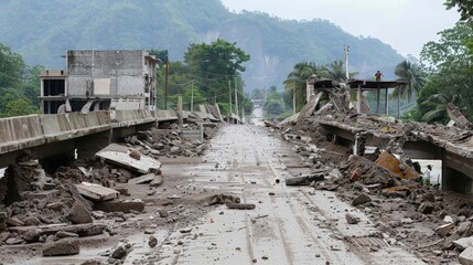 Collapsed infrastructure amidst conflict aftermath