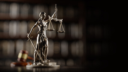 Fototapeta na wymiar Legal Concept: Themis is the goddess of justice and the judge's gavel hammer as a symbol of law and order on the background of books