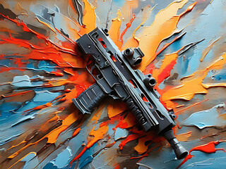 gun on oil painting style

