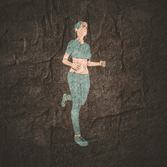 Running woman. Sport girl illustration. Casual sportwear - t-shirt, breeches and sneakers. Young woman wearing workout clothes. Sport fashion girl outline in urban casual style.