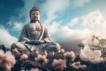buddha statue in the lotus position. Copy Space. Free Space.
