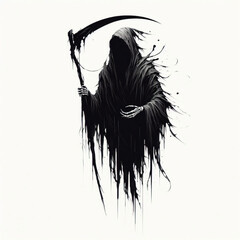 the grim reaper with a scythe, portrait of the death on white background.