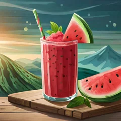 Fotobehang watermelon juice in a glass © 미연 이