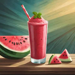 Foto op Canvas watermelon smoothie with watermelon © 미연 이