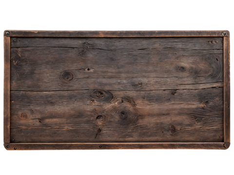 Rustic blank wooden sign on a transparent background. Old wooden plank signboard cut out with copy space.