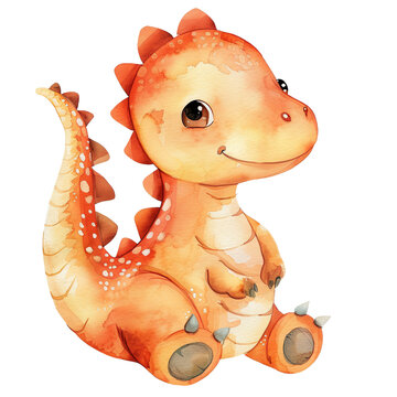 Cute baby dinosaur watercolor clipart illustration isolated on transparent background