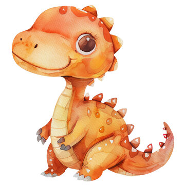 Cute baby dinosaur watercolor clipart illustration isolated on transparent background
