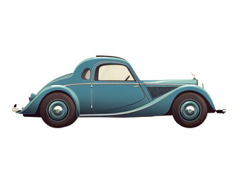 Retro car, side view, isolated on transparent background. Classic blue vintage  automotive PNG illustration. For  banner, collectors, posters, card. - obrazy, fototapety, plakaty