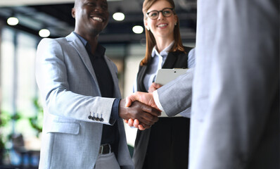 Business handshake. Business people shaking hands, finishing up a meeting - 785936724
