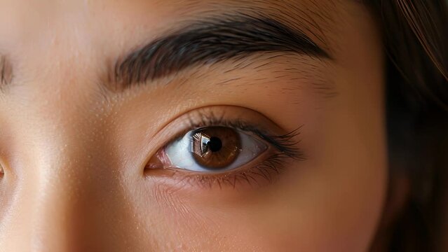 Thin sculpted brows are raised in a skeptical curve suggesting doubt or suion. .