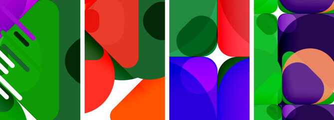 A collage of four circles in different colors magenta, electric blue, tints, and shades on a white background, showcasing symmetry and artistry in a rectangular pattern