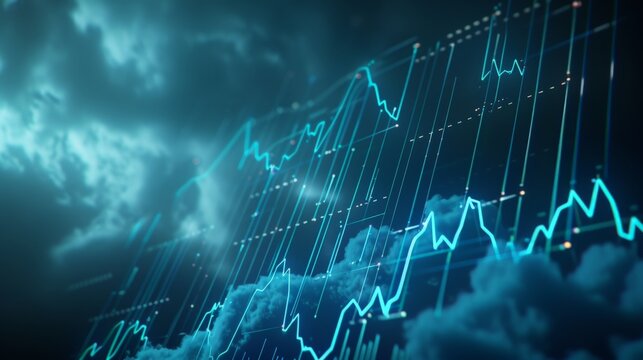 A graph with a line sharply increasing, symbolizing the exponential growth and adoption of cloud computing technology.