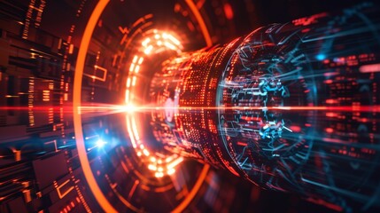 Obraz premium A futuristic communication device transmitting information using light pulses, showcasing the potential for instantaneous communication across vast distances.