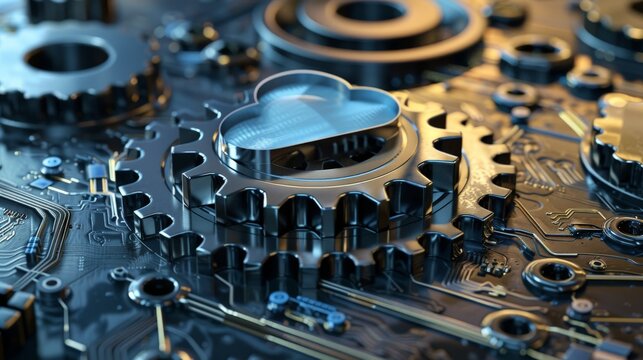 A gear system with one cog replaced by a cloud symbol, emphasizing the integration of cloud technology into existing workflows and processes.