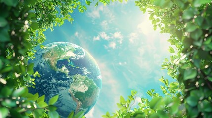A green-themed eco concept showcasing planet Earth and various elements of nature