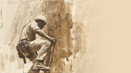 Fototapeta premium Brown sketch of a construction man on the job site, labor builder worker