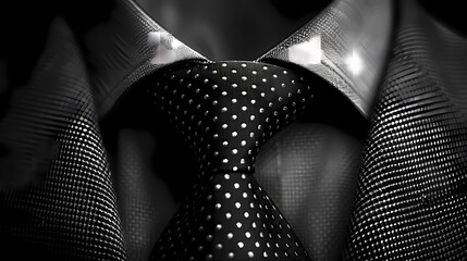 Polka Dot Shirt and tie: Black and White Monochromatic Photograph, black and white tie